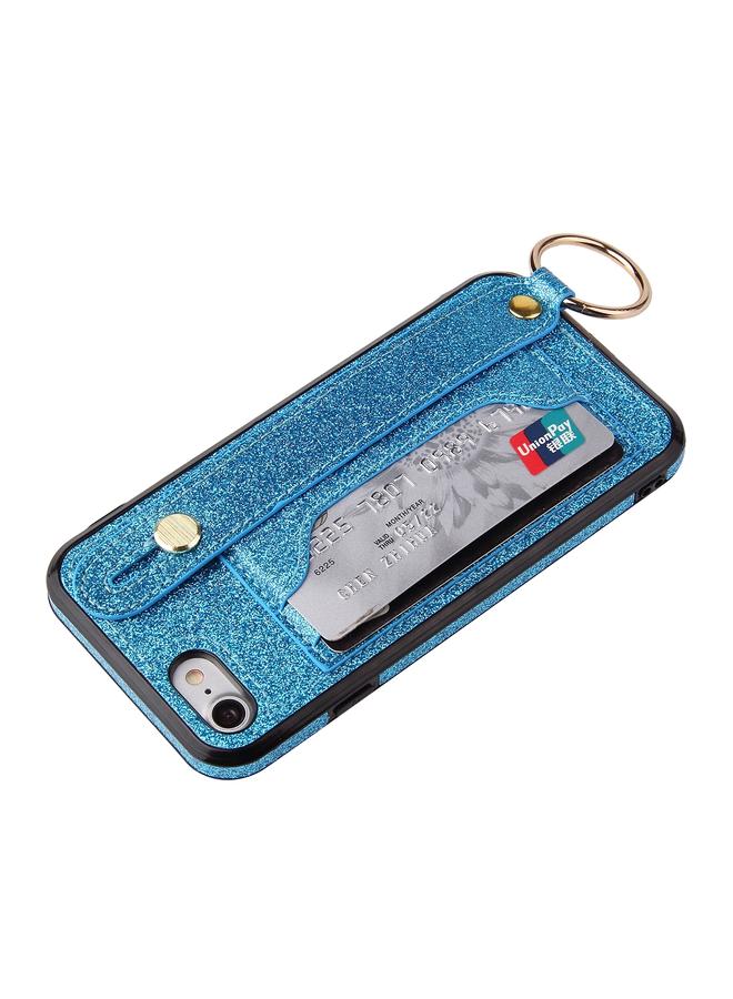 S-TOP Case For iPhone SE 2022 / SE 2020 / 8 / 7 Glitter Powder PU+TPU Shockproof Protective Case with Holder & Card Slots & Wrist Strap - Image 4