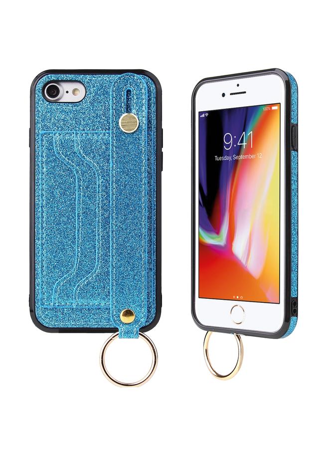 S-TOP Case For iPhone SE 2022 / SE 2020 / 8 / 7 Glitter Powder PU+TPU Shockproof Protective Case with Holder & Card Slots & Wrist Strap - Image 2