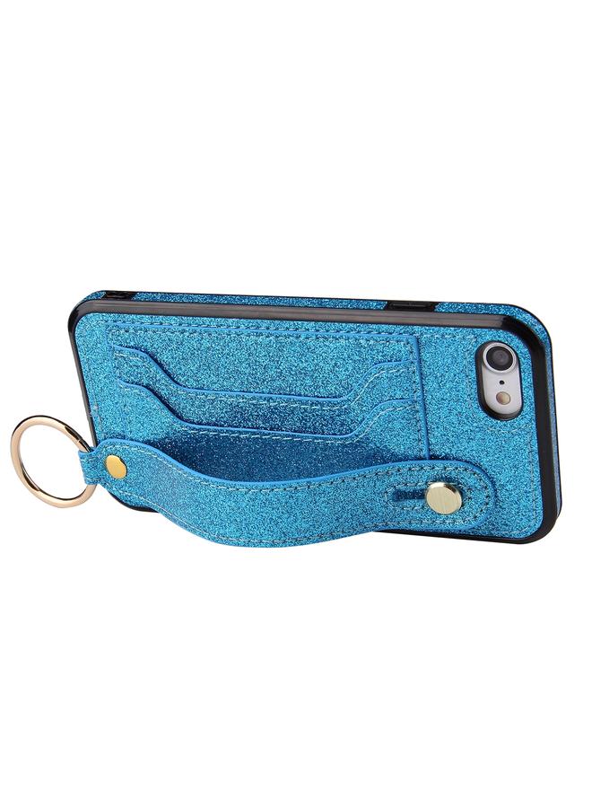 S-TOP Case For iPhone SE 2022 / SE 2020 / 8 / 7 Glitter Powder PU+TPU Shockproof Protective Case with Holder & Card Slots & Wrist Strap - Image 3