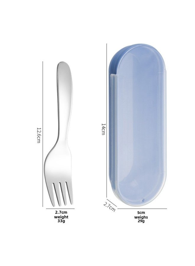 304 Stainless Steel Children's Fork Spoon Spoon Meal Feeding Complementary Food Baby Baby Short Handle Flat Bottom Gift Set-Specifications:304 Children's Fork-blue Box - Image 1