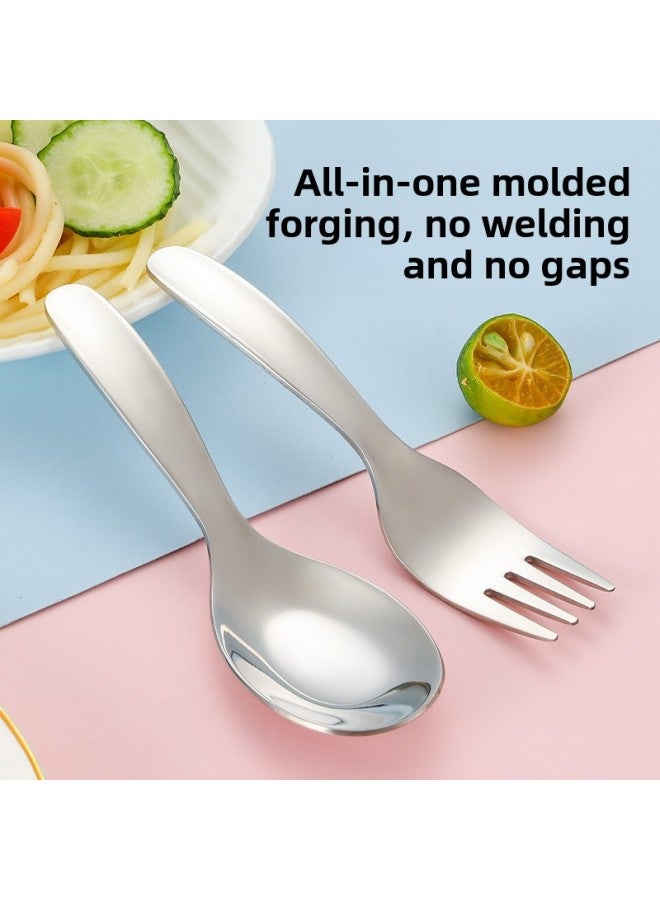 304 Stainless Steel Children's Fork Spoon Spoon Meal Feeding Complementary Food Baby Baby Short Handle Flat Bottom Gift Set-Specifications:304 Children's Fork-blue Box - Image 5