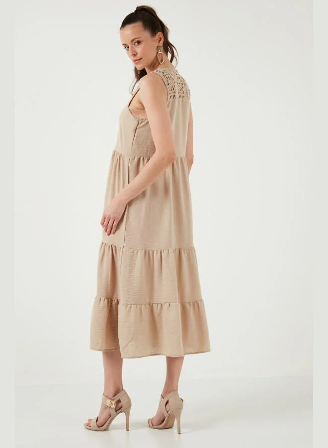 Lela  Lela Relaxed Fit V-Neck Ruffled Midi Dress Women's Dress 611EL011 for Women | Best Price UAE