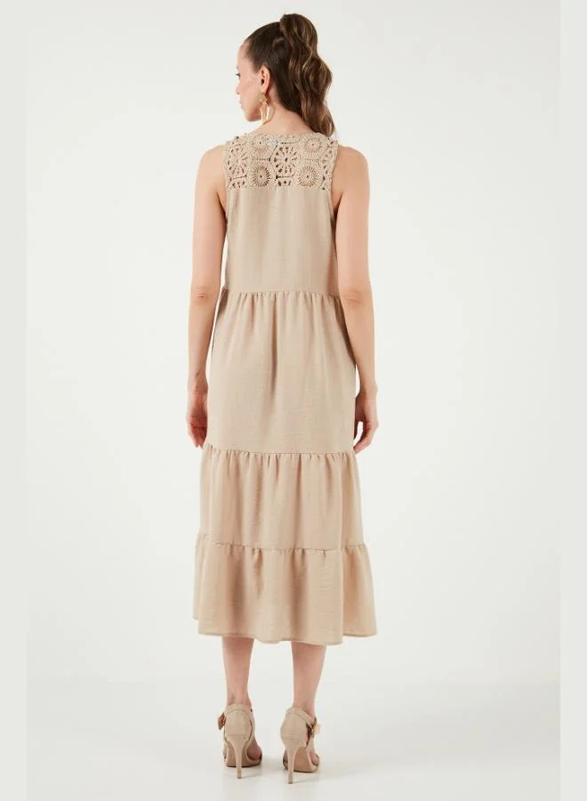 Lela  Lela Relaxed Fit V-Neck Ruffled Midi Dress Women's Dress 611EL011 for Women | Best Price UAE