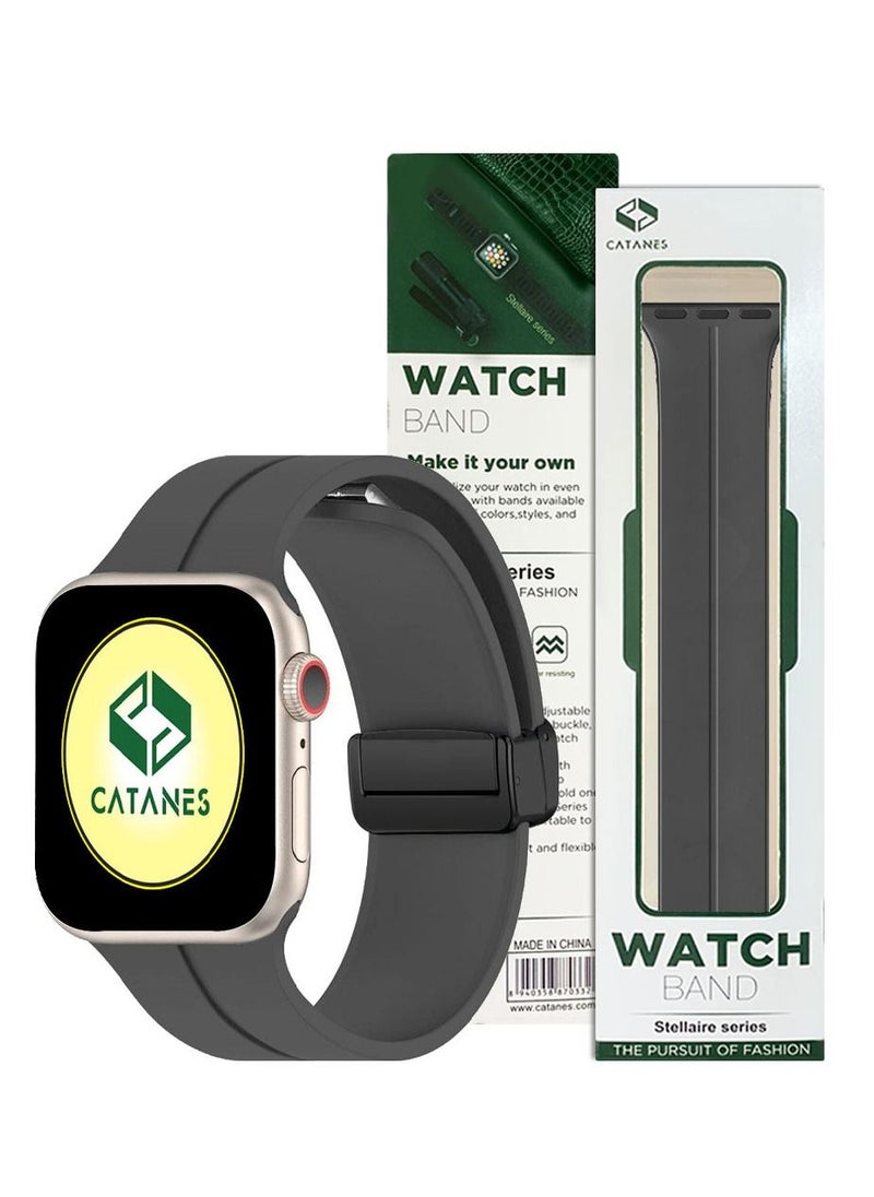Apple Watch Band 38mm 40mm 41mm Magnetic Band D-buckle Silicone Sport Strap Replacement Wrist Band Dark Grey