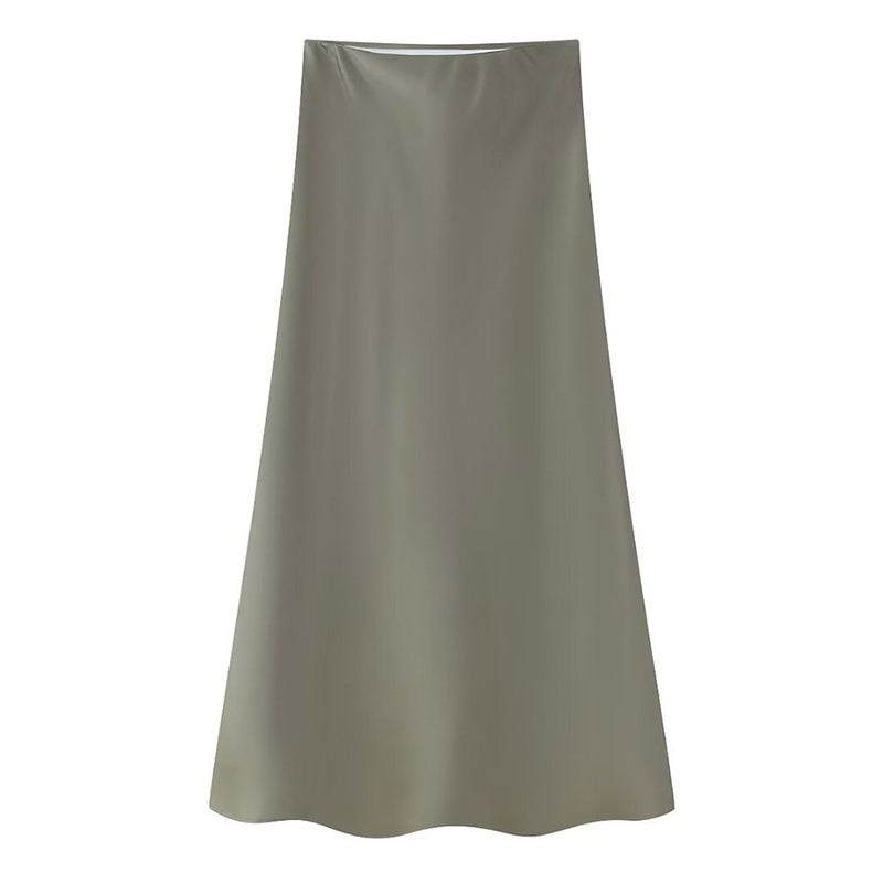Women's Elegant Solid Satin Flared Maxi Skirt - Image 4