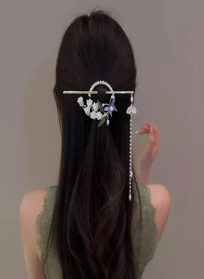 VSAKSH Lily of the Valley Hairpin, Retro Butterfly Flower Ring Shaped Hairpin, Women Pearl Tassel Hairpin, Hair Stick, Hanfu Hair Accessories, Gift - Image 5