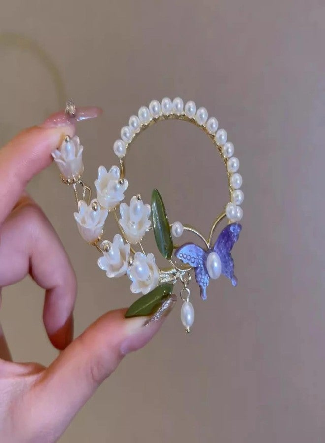 VSAKSH Lily of the Valley Hairpin, Retro Butterfly Flower Ring Shaped Hairpin, Women Pearl Tassel Hairpin, Hair Stick, Hanfu Hair Accessories, Gift - Image 3