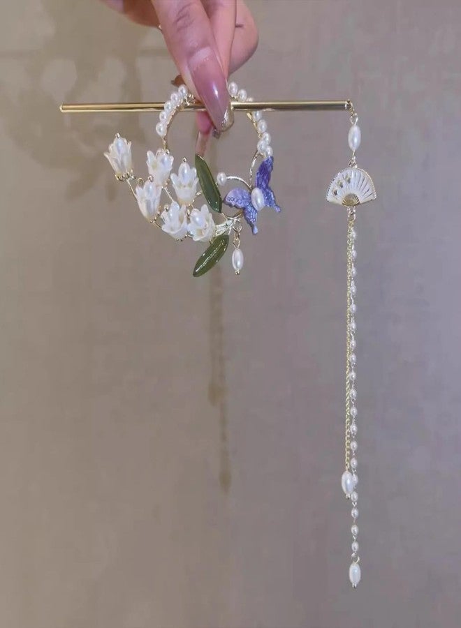 VSAKSH Lily of the Valley Hairpin, Retro Butterfly Flower Ring Shaped Hairpin, Women Pearl Tassel Hairpin, Hair Stick, Hanfu Hair Accessories, Gift - Image 2