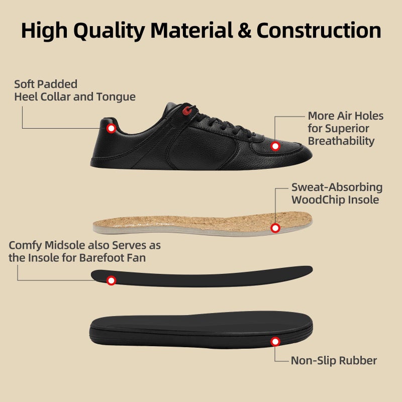 Pulltop Barefoot Wide Toe Box Shoes for Men - Minimalist Barefoot Dress Sneakers Zero Drop Slip on Non Slip for Walking All Black Size 9 Wide - Image 5