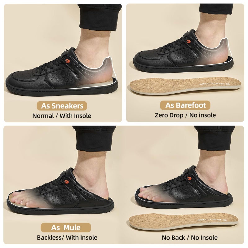 Pulltop Barefoot Wide Toe Box Shoes for Men - Minimalist Barefoot Dress Sneakers Zero Drop Slip on Non Slip for Walking All Black Size 9 Wide - Image 2