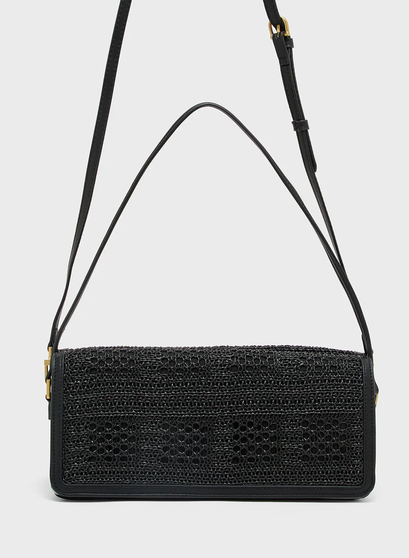 Ted Baker Raffia Straw Elongated Shoulder Crossbody