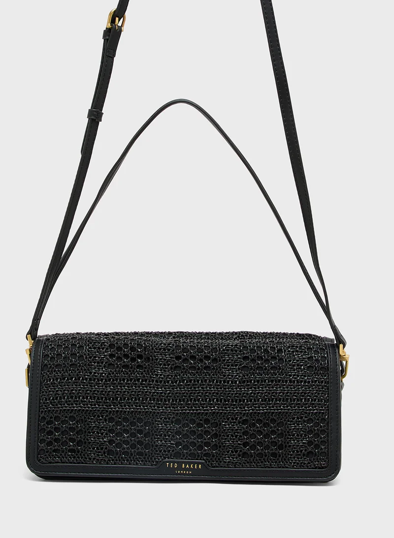 Ted Baker Raffia Straw Elongated Shoulder Crossbody