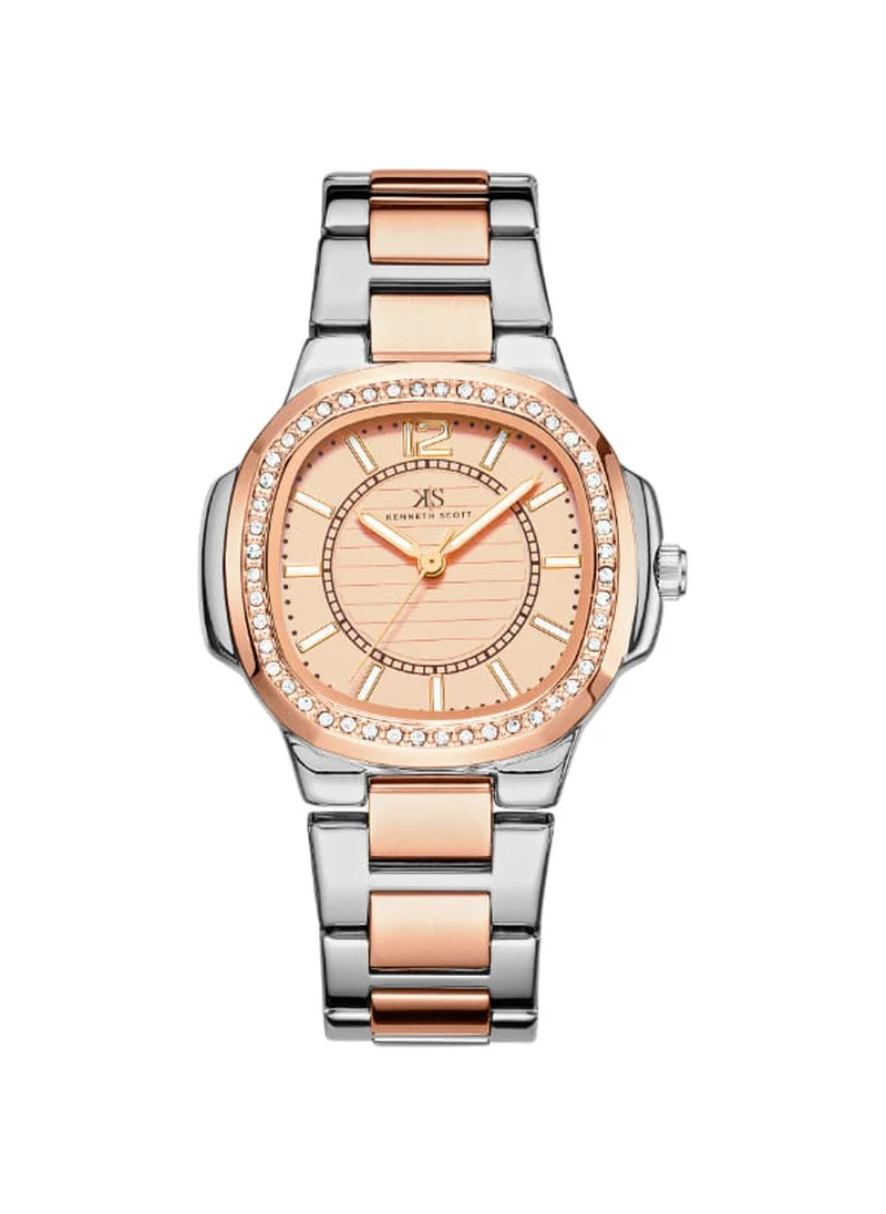 KENNETH SCOTT Kenneth Scott K24507-KBKK Women's Analog Display Watch & Stainless Steel Strap Rose Gold