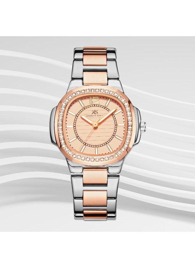 KENNETH SCOTT Kenneth Scott K24507-KBKK Women's Analog Display Watch & Stainless Steel Strap Rose Gold  - Image 2