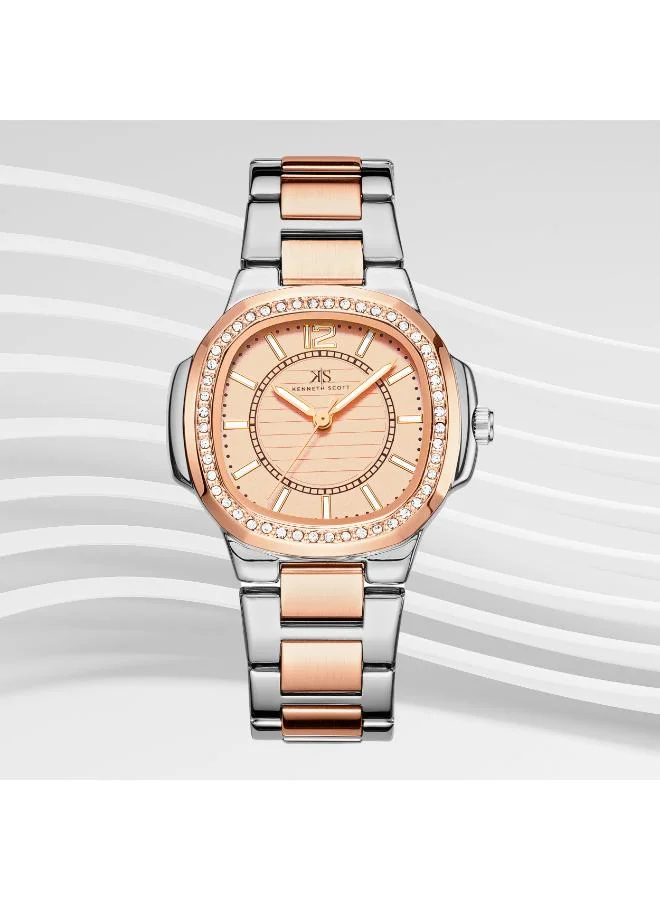 KENNETH SCOTT Kenneth Scott K24507-KBKK Women's Analog Display Watch & Stainless Steel Strap Rose Gold