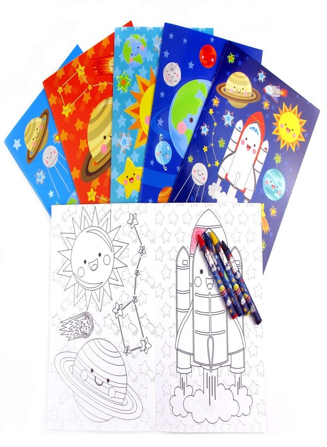 TINYMILLS Outer Space Coloring Book for Kids Party Favor Set with 12 Coloring Books and 48 Crayons Space Astronaut Rocket Birthday Party Supplies Outer Space Party Favor Bag Fillers - Image 2