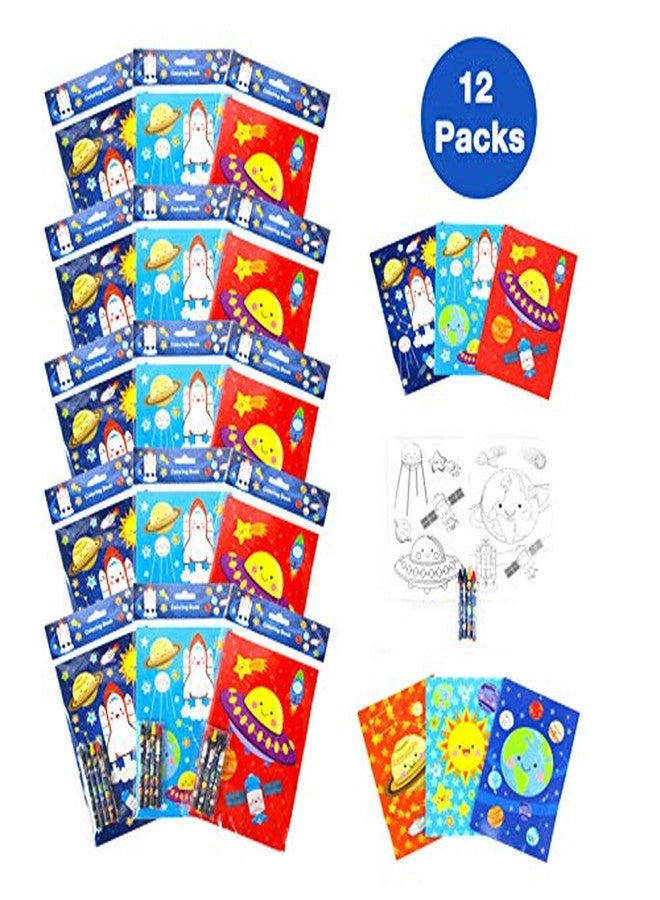 TINYMILLS Outer Space Coloring Book for Kids Party Favor Set with 12 Coloring Books and 48 Crayons Space Astronaut Rocket Birthday Party Supplies Outer Space Party Favor Bag Fillers - Image 3