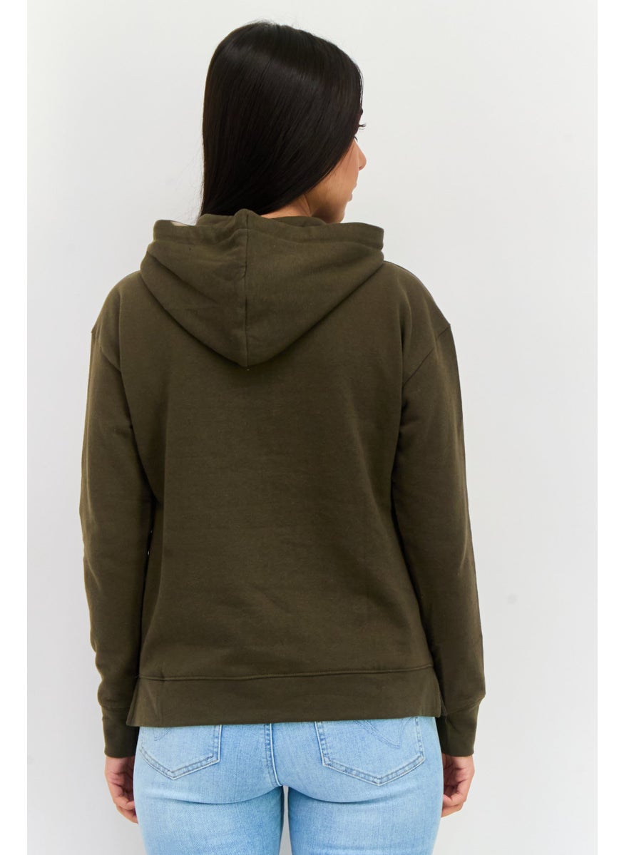 KANGOL - Women Hooded Embroidered Logo Long Sleeves Sweatshirt, Olive - Image 1