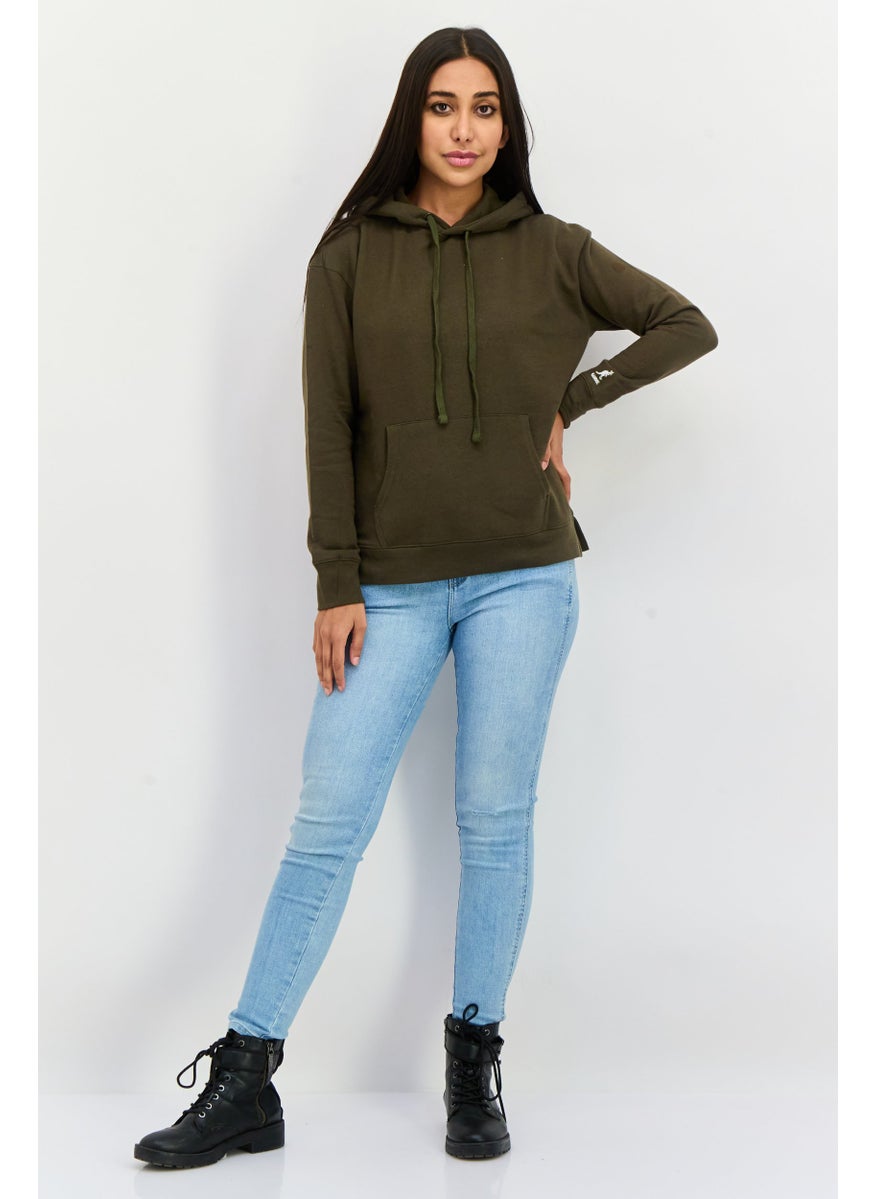 KANGOL - Women Hooded Embroidered Logo Long Sleeves Sweatshirt, Olive - Image 1