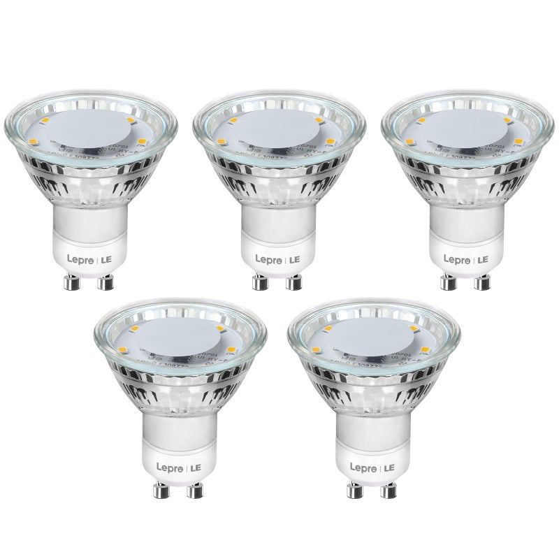 Lepro لمبات LED GU10 من ليبرو، أبيض دافئ 2700K، تعادل لمبة هالوجين 50W، 4W 350lm، زاوية شعاع واسعة 120°، لمبة مدمجة أو لمبة مسار، عبوة من 5 - Image 1