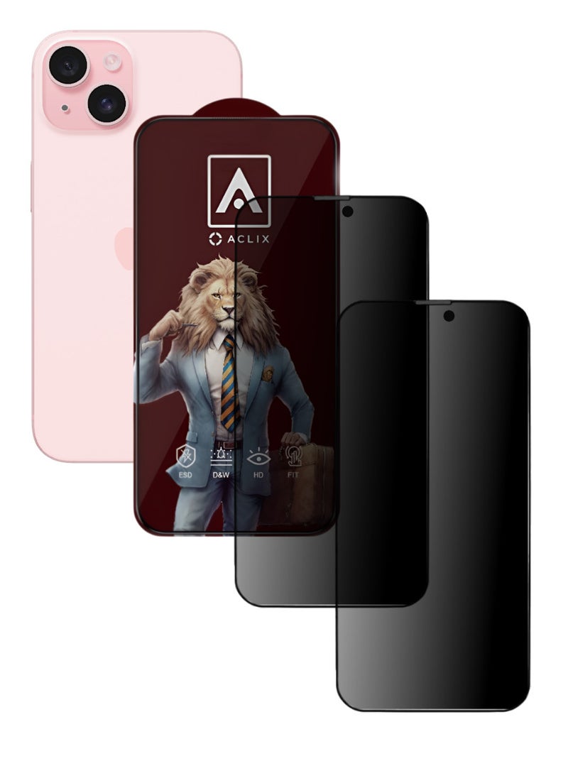 ACLIX 2 Pieces Antistatic ESD Dustof Premium Quality High Definition Anti-Spy Privacy Tempered Glass Screen tector Designed For  iPhone 15 Plus - Image 1