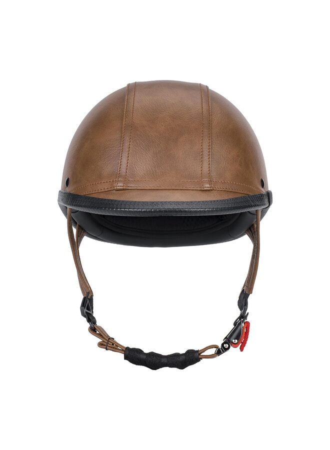 Handmade Leather Motorcycle Helmet Retro Half Face Helmet for Adults Men and Women, Lightweight Open Face 1/2 Vintage Helmets for Moped Cruiser Scooter (Brown L) - Image 2