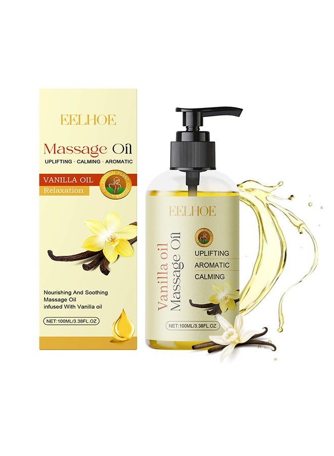 EELHOE Massage Oil, Soothing Massage Oil with Jojoba Seed & Sweet Almond Oils, Relaxing Vanilla Scent, Muscle Relax Therapy Oil for Hydration & Softness,Vanilla Body Oil 100ml - Image 1