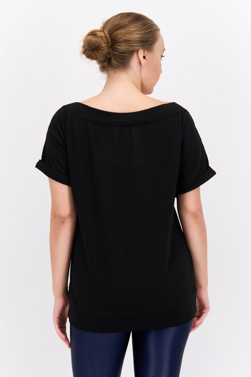 NINE WEST Women Sportswear Fit Short Sleeve Training T-Shirts, Black - Image 3