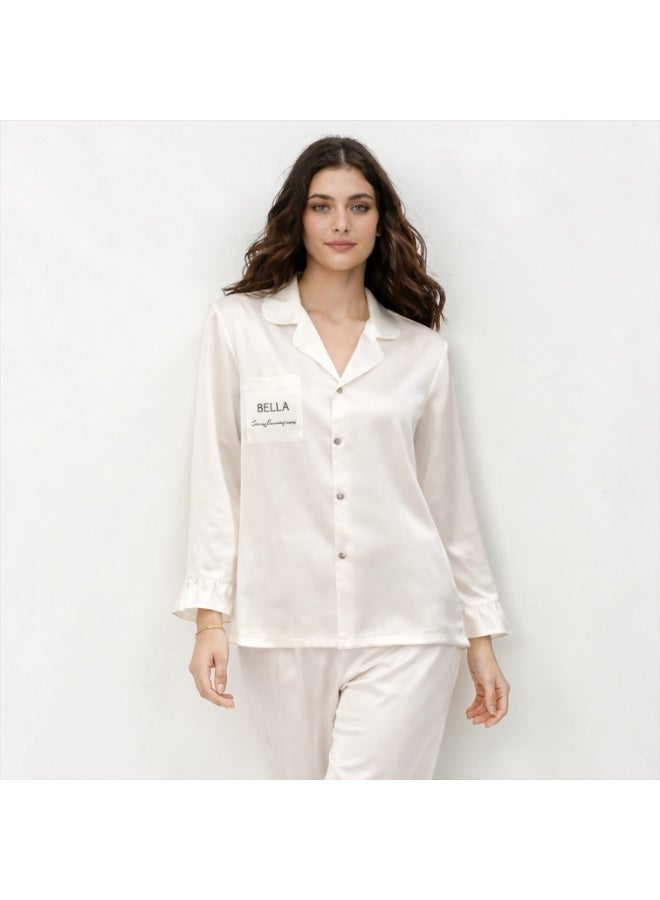Satin pajama set with soft ruffled edges - Image 2