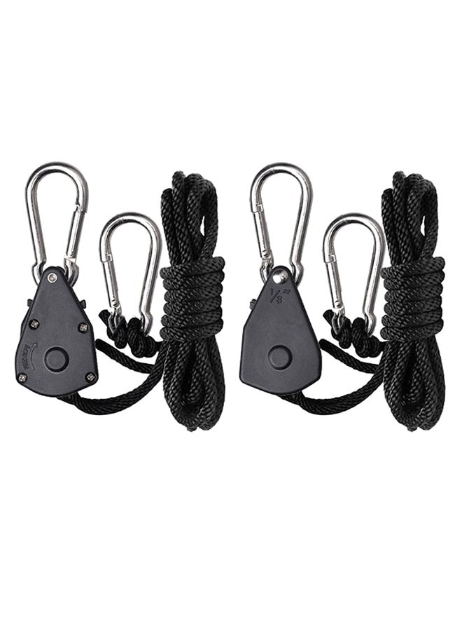 Loquat 2-Piece Ratchet Tie Down Rope With Hook Clip Set Black/Silver - Image 1