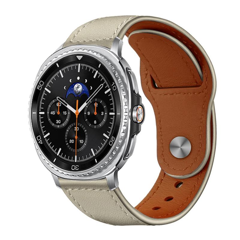 erorex For Samsung Galaxy Watch8 / 8 Classic Rivet Buckle Genuine Leather Watch Band(Beige) - Image 1