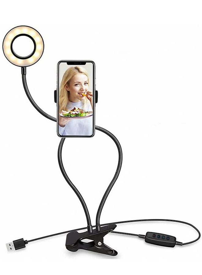 Padom Selfie Ring Light with Gooseneck Stand & Cell Phone Holder, 3 Light Mode Dimmable Led Phone Ring Light for Live Stream, Makeup, Camera, Video Recording