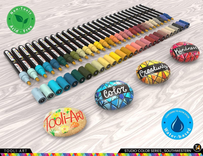 TOOLI-ART 28 Southwestern Colors Acrylic Paint Pens Studio Color Series Markers Set 3mm Medium Tip, Rock Painting, Glass, Mugs, Wood, Metal, Canvas, DIY Projects, Detailing. Non Toxic, Waterbased, Quick Drying - Image 2
