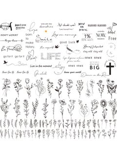 Zeecdatoo Zeecdatoo 160 PCS Realistic Temporary Tattoos 74 Sheets Bigger Size Three Types Fake Include 40 Inspirational Quotes Words 22 Wild Flower Floral And 12 Small Leaf Tattoo Stickers For Women 