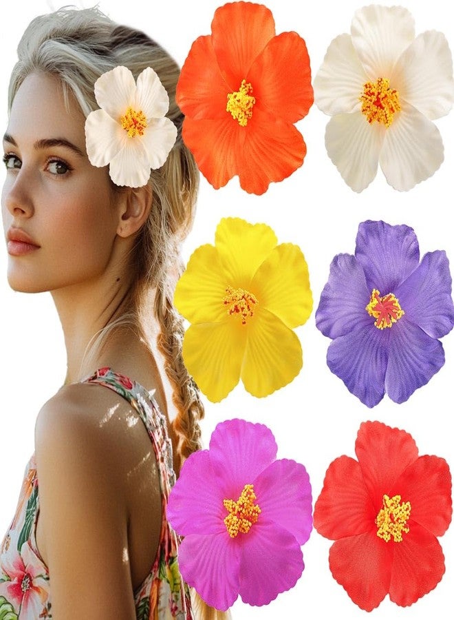 Outyua 6Pcs Hawaiian Flower Hair Clips Plumeria Hibiscus Artificial Flowers for Hair Vacation Beach Barrettes for Women - Image 1