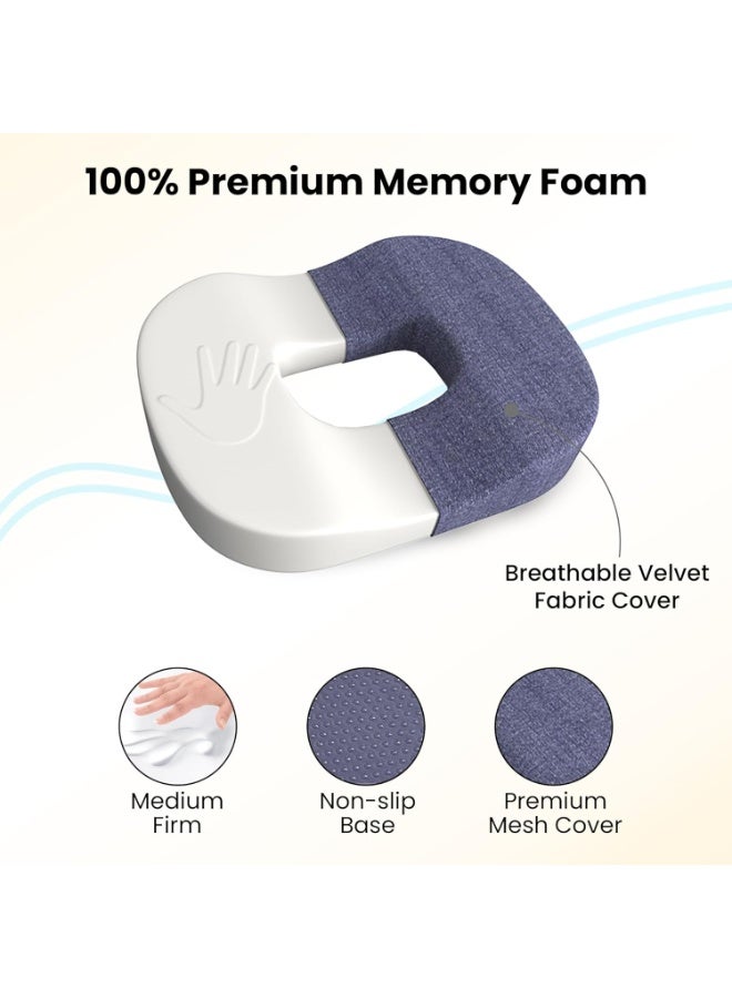 CareFoam وسادة دونات من فوم الذاكرة للعناية بألم العصعص وأسفل الظهر – وسادة مقعد للعلاج من البواسير، عرق النسا والبواسير – 18 x 14 x 3 بوصة، زرقاء - Image 4
