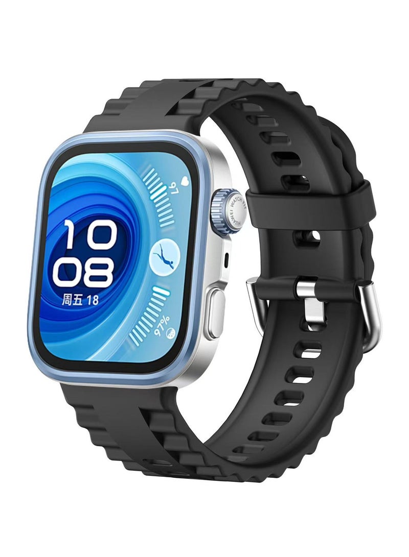 DKNG For Huawei Watch Fit4 Pro/Fit4/Fit3 Silicone Wave Sport Band for Men/Women Black  - Image 1