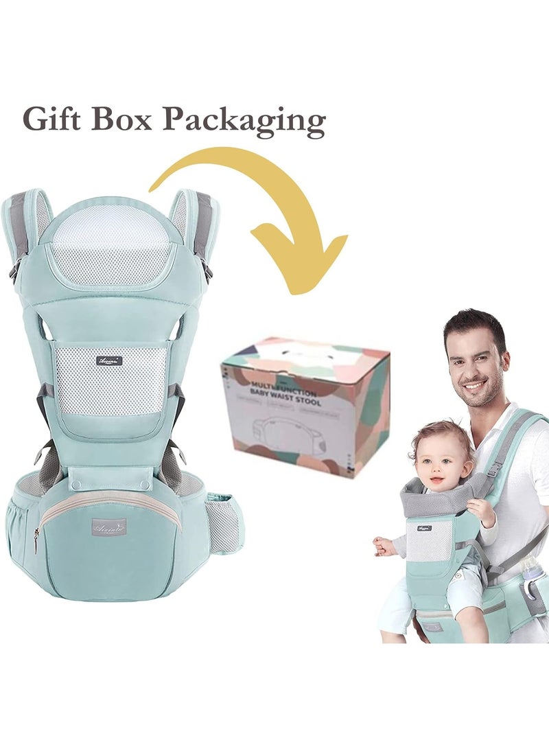 MostNow Baby Carrier with Hip Seat,Ergonomic M Position 6in1 Baby Carrier Newborn to Toddler,Head Support and Breathable Mesh Newborn Carrier,Adjustable Baby Holder Carrier for Dad&Mom (Green) - Image 3