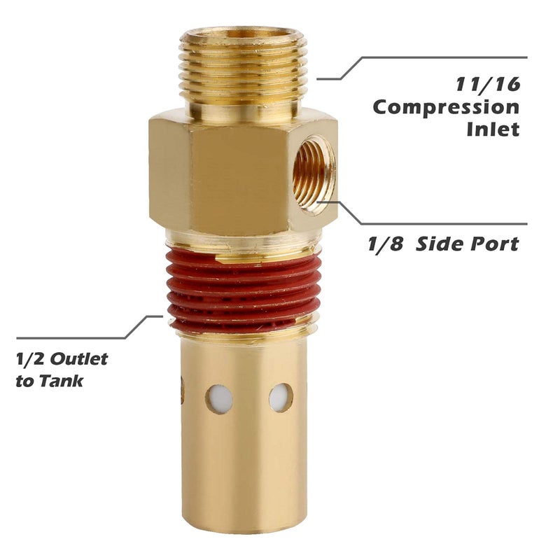 Hromee Air Compressor Replacement Components Brass 1/2 Inch MNPT Compressor in Tank Check Valve Kit with Three Different Unloader Tube Fittings 20 SCFM 4 Pieces - Image 2