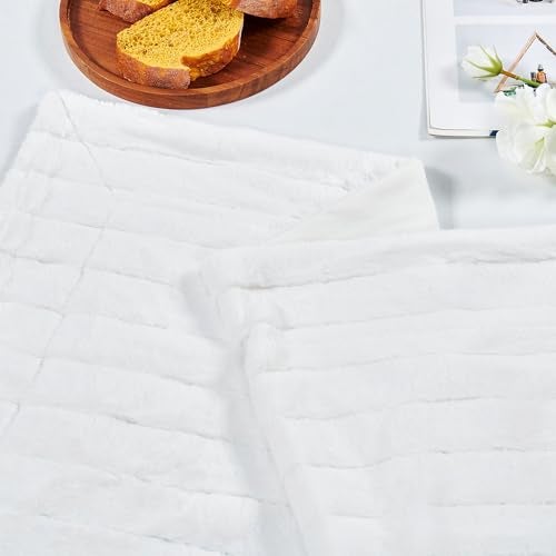 Home Soft Things Rabbit Faux Fur Throw Blanket (50" x 60") and 2 Pillow Covers (18" x 18")，3 Piece Bright White Throw Pillow Set，Decorative Throw Blankets for Couch Bed Living Room - Image 4