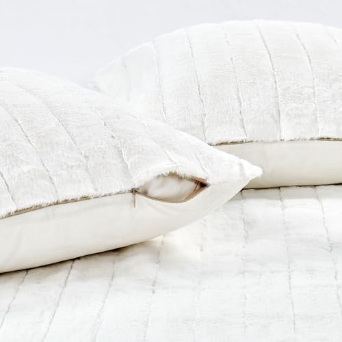 Home Soft Things Rabbit Faux Fur Throw Blanket (50" x 60") and 2 Pillow Covers (18" x 18")，3 Piece Bright White Throw Pillow Set，Decorative Throw Blankets for Couch Bed Living Room - Image 5