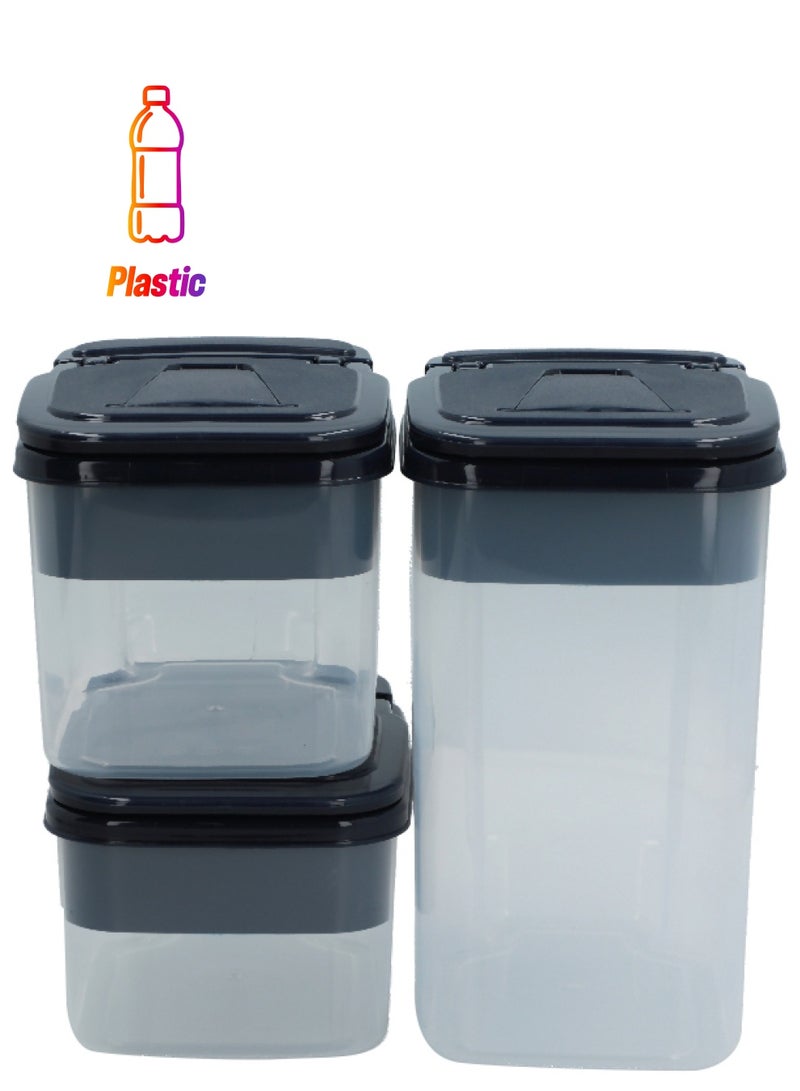 فيلي طقم حافظات طعام بلاستيك متين خالٍ من البيسفينول بثلاث قطع شفاف وأسود  مل - Image 1