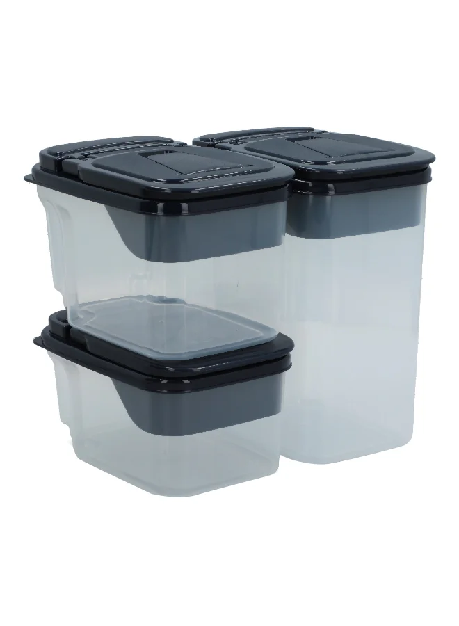 Felli 3-Piece BPA-Free Durable Plastic Food Container Set Clear and Black 3000 ml Y1K110159-M3-U3