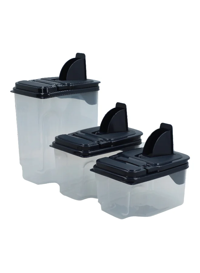 Felli 3-Piece BPA-Free Durable Plastic Food Container Set Clear and Black 3000 ml Y1K110159-M3-U3