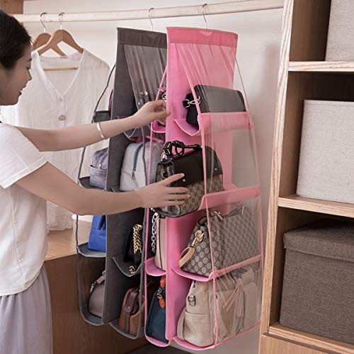 AARAINBOW 1 Pack Hanging Handbag Purse Organizer for Closet, Womens Purse Storage Organizers, Hand Bag Organizer Holder, 8 Pockets Space Saving Wardrobe Purse Holder, 41 L x 13.5W (B-Pink) - Image 3