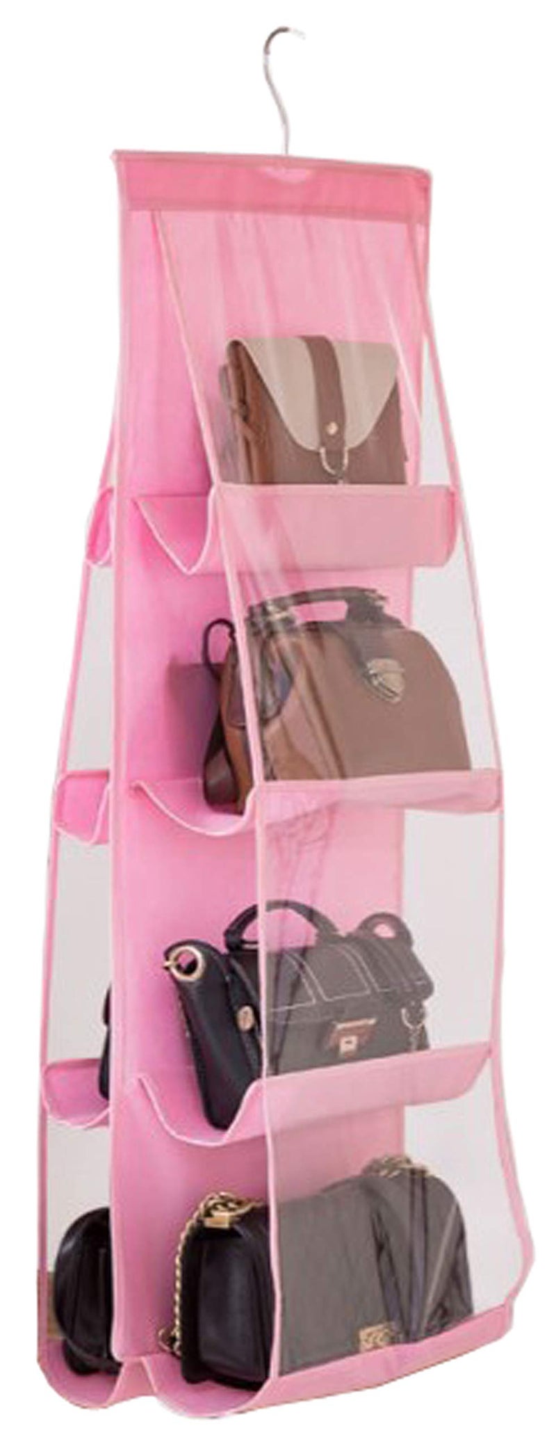 AARAINBOW 1 Pack Hanging Handbag Purse Organizer for Closet, Womens Purse Storage Organizers, Hand Bag Organizer Holder, 8 Pockets Space Saving Wardrobe Purse Holder, 41 L x 13.5W (B-Pink) - Image 1
