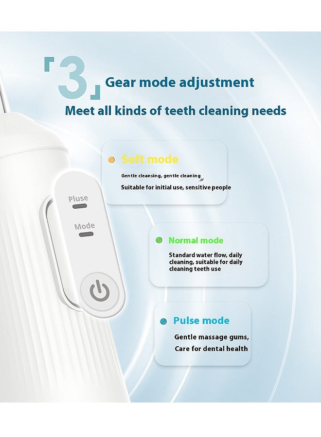مانجي تنظيف أسنان الأسنان بالماء مع 4 فوهات نفاثة، 3 أوضاع تصميم مقاوم للماء جهاز الري السني الفموي، أدوات تنظيف أسنان مائية متنقلة قابلة لإعادة الشحن للسفر إلى المنزل (أبيض) - Image 5