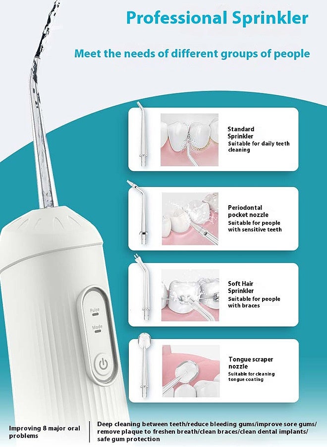 مانجي تنظيف أسنان الأسنان بالماء مع 4 فوهات نفاثة، 3 أوضاع تصميم مقاوم للماء جهاز الري السني الفموي، أدوات تنظيف أسنان مائية متنقلة قابلة لإعادة الشحن للسفر إلى المنزل (أبيض) - Image 4
