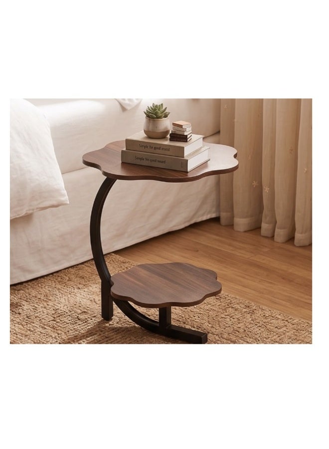 Modern 2 Tier Flower Shaped Side Table with Black Metal Frame, Brown - Image 2