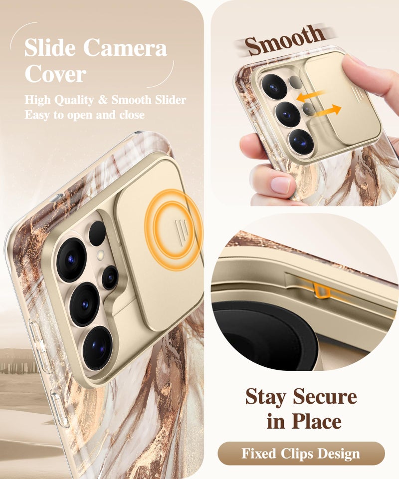 GVIEWIN for Samsung Galaxy S26 Ultra Case, [Slide Camera Cover & Built-in HD Screen Protector] [2 Front Frames] Shockproof Military Grade Protective Marble Phone Case S26 Ultra 6.9" (Topaz/Gold) - Image 3